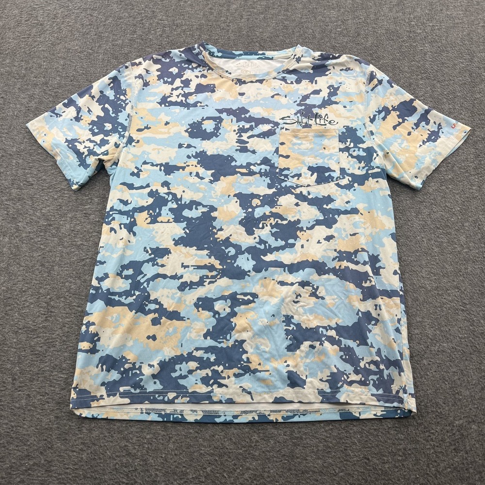 Salt Life SLX Performance Shirt Mens Short Sleeve UV VAPOR Blue CAMO Size Large